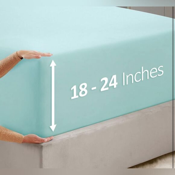 Light Blue Twin Fitted Sheet, Extra Deep Pocket Fitted Sheet Twin Size - Picture 2 of 7